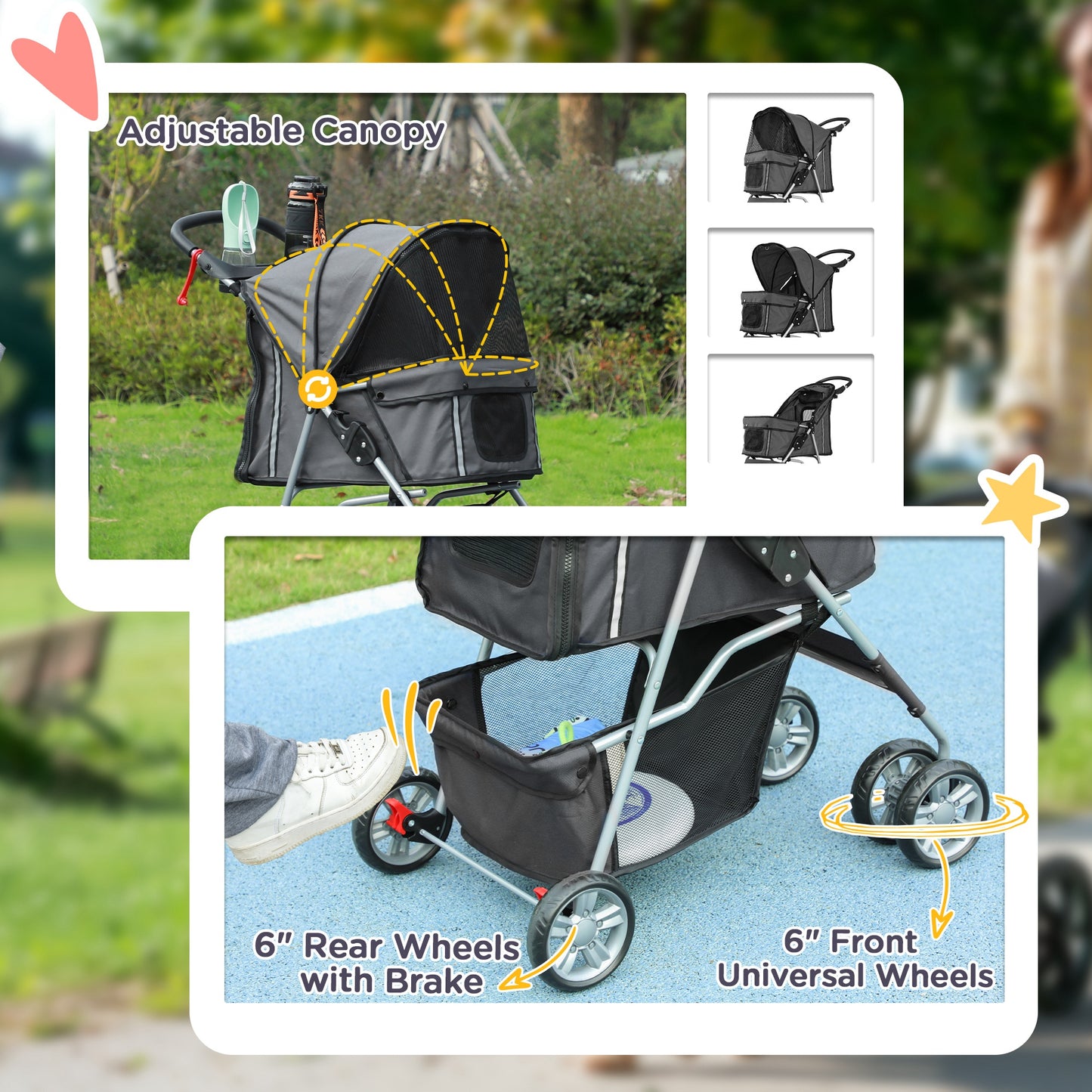 PawHut Foldable Pet Stroller for Small and Miniature Dog in Dark Grey