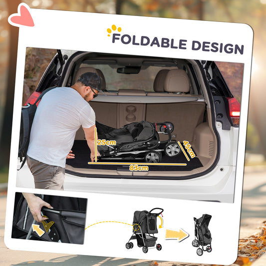 PawHut Foldable Pet Stroller for Small and Miniature Dog in Dark Grey