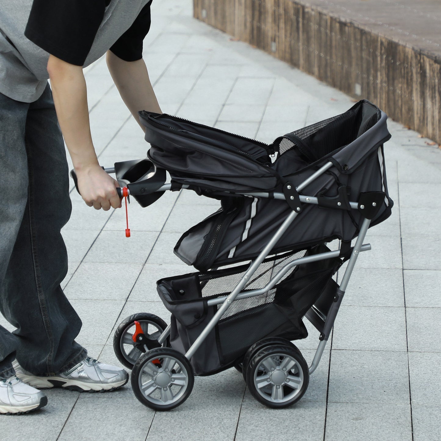 PawHut Foldable Pet Stroller for Small and Miniature Dog in Dark Grey